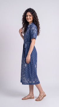 Floral Paisley Printed Denim Dress