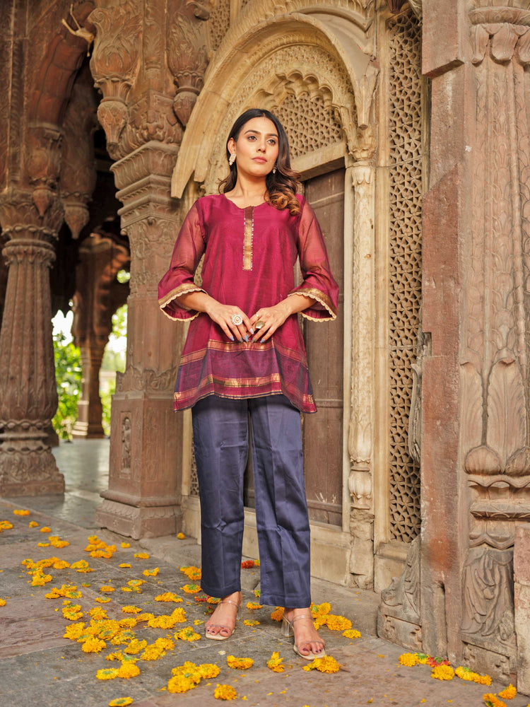 A formal short Maheshwari chanderi blend top lined with a cotton inner Etiquette Apparel