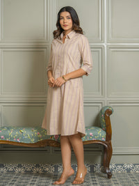 Chic Beige Striped Dress for Women - Etiquette Apparel