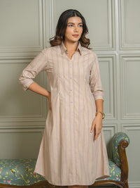 Chic Beige Striped Dress for Women - Etiquette Apparel