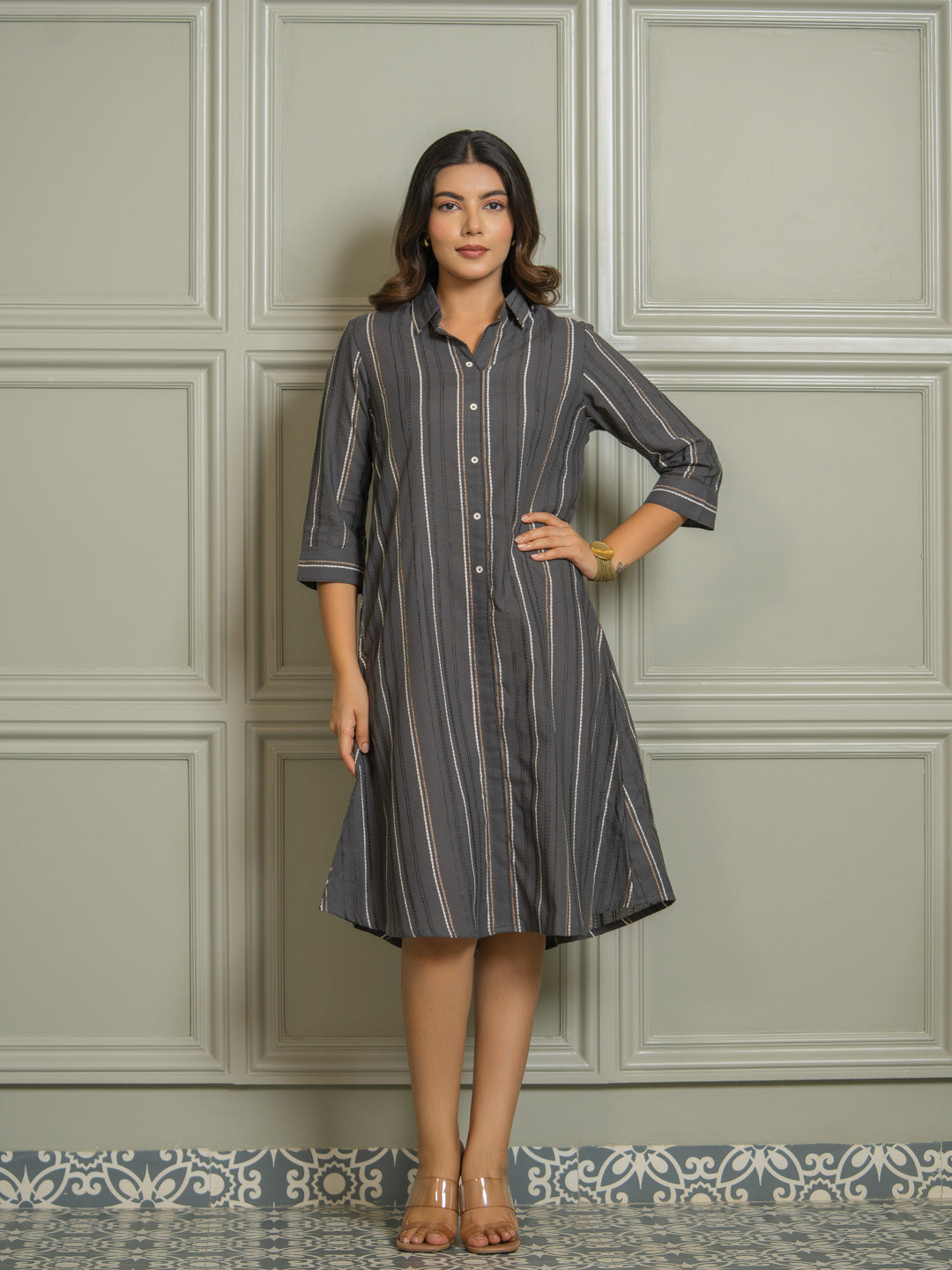 Collared Striped Dress for Women