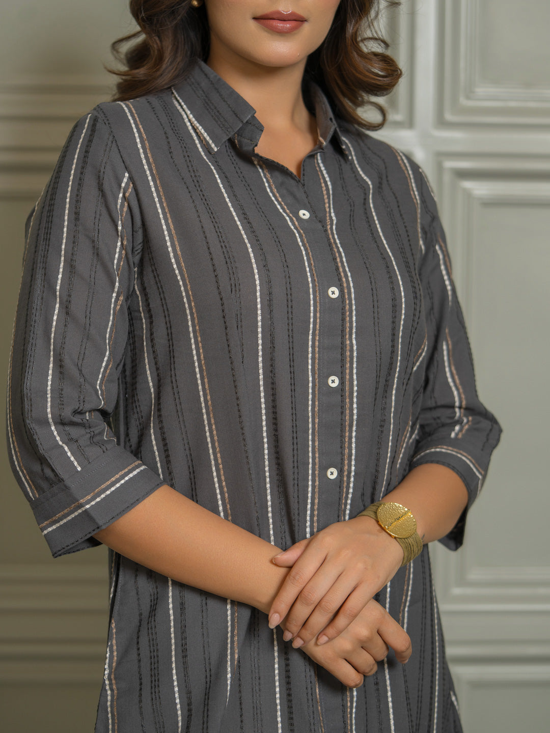 Product Carousel Image 4: Collared Striped Dress for Women