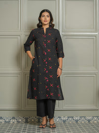 Stylish Black Ikkat Weave Women's Kurta Design - Etiquette Apparel