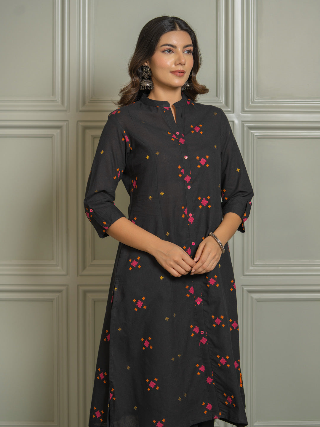 Stylish Black Ikkat Weave Women's Kurta Design - Etiquette Apparel