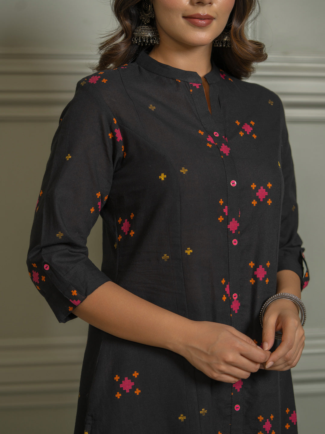 Stylish Black Ikkat Weave Women's Kurta Design - Etiquette Apparel 