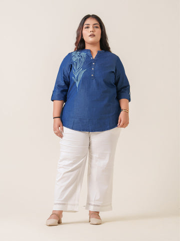 Indigo Embossed Embroidered Top