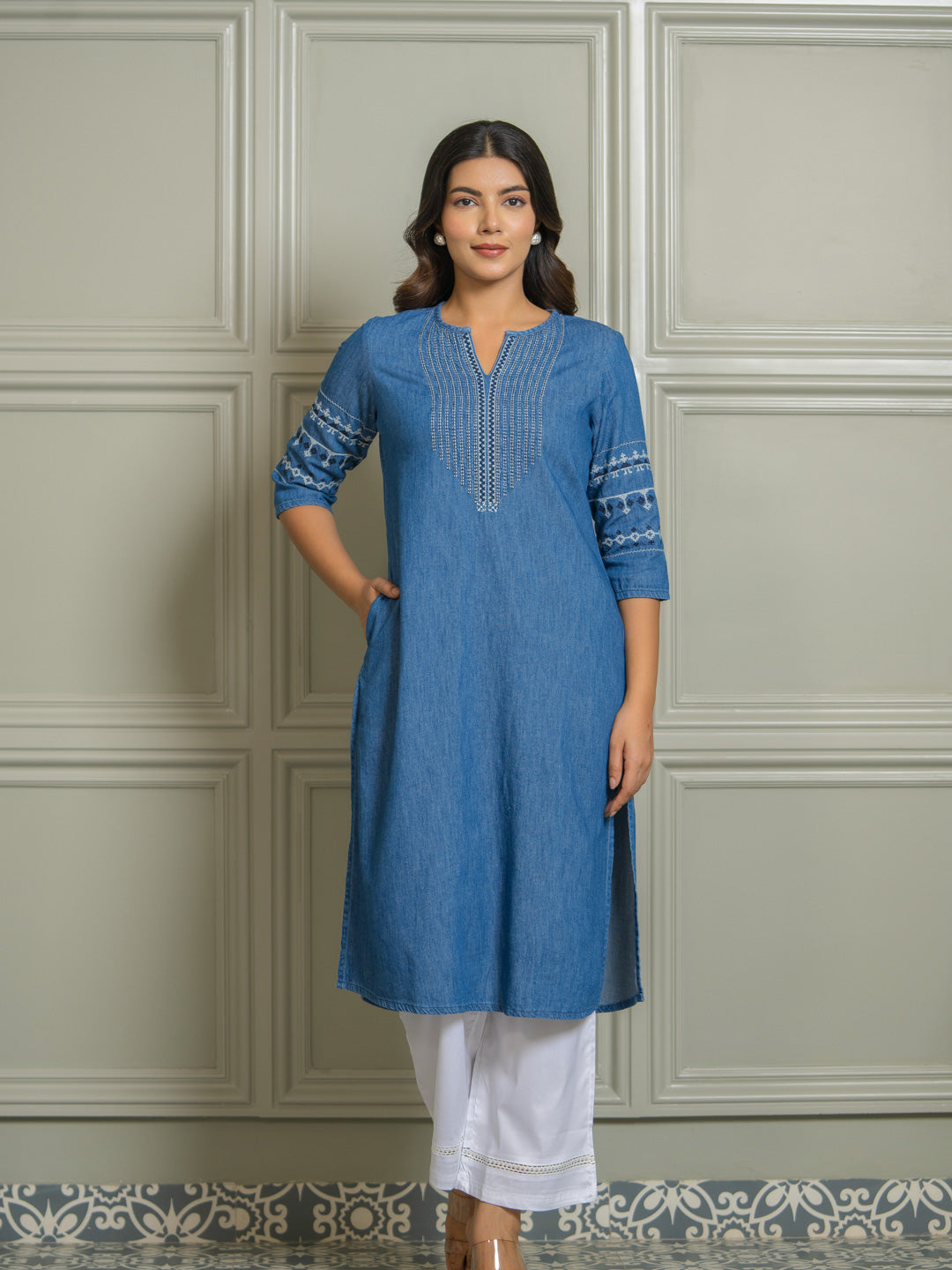 Everyday Wear Denim Cotton Kurta - Etiquette Apparel