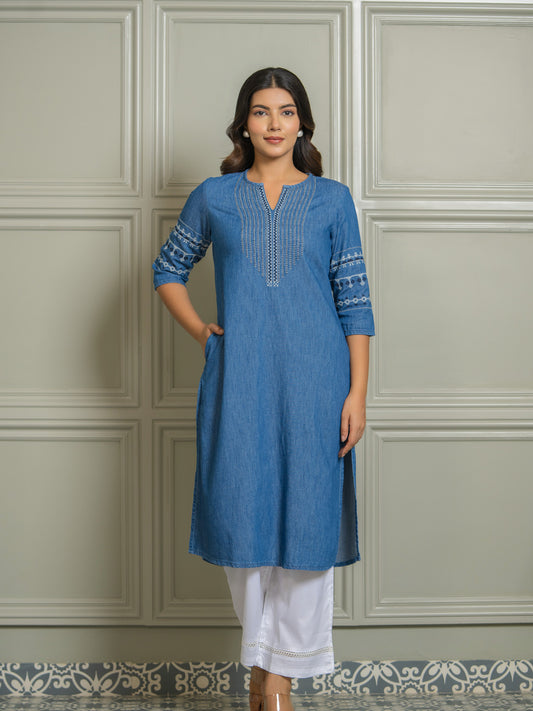 Everyday Wear Denim Cotton Kurta - Etiquette Apparel
