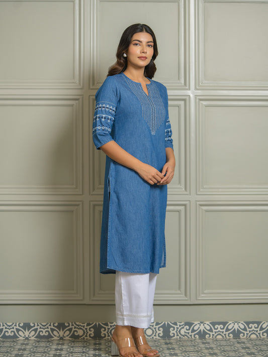Everyday Wear Denim Cotton Kurta - Etiquette Apparel