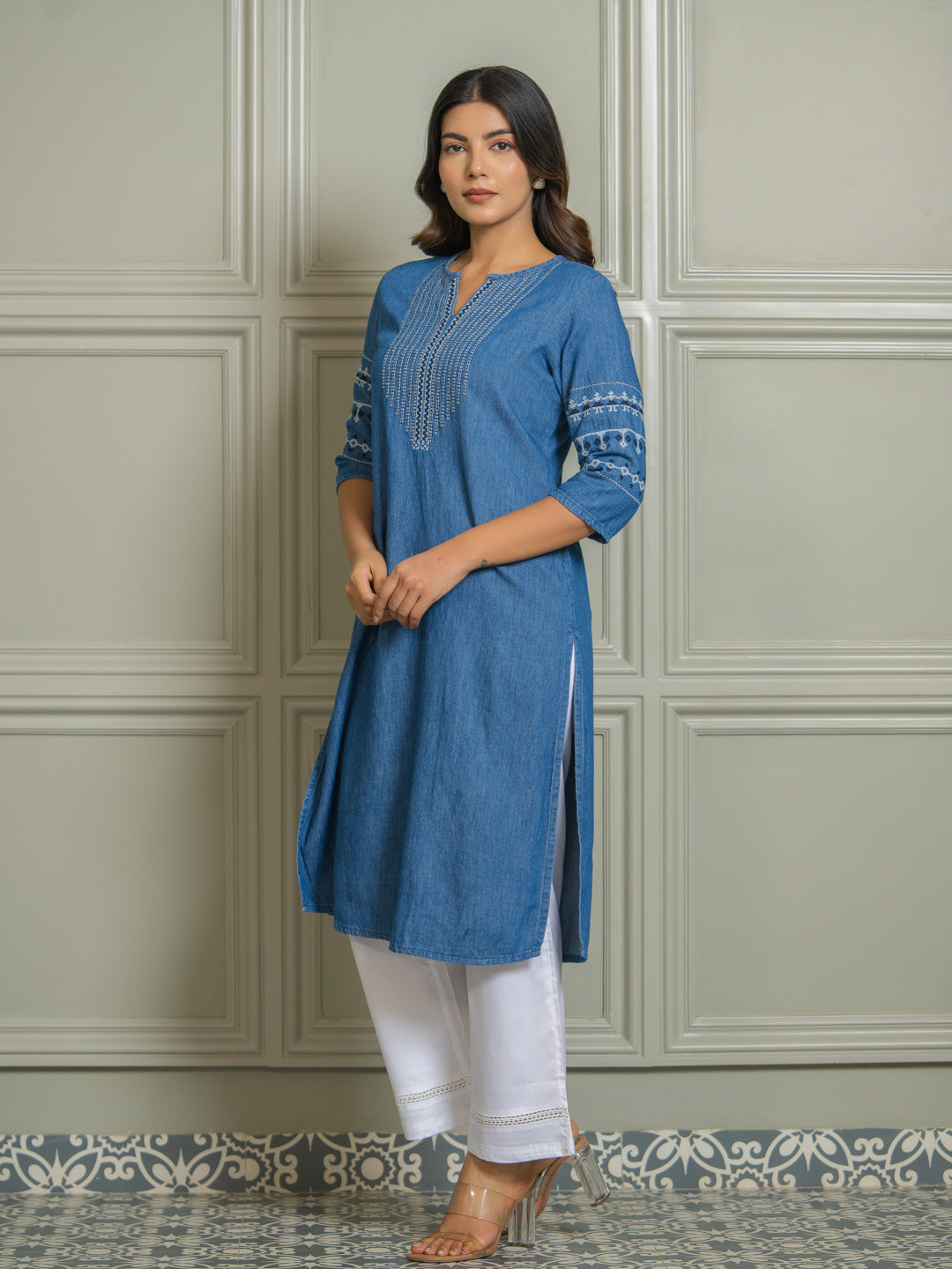 Everyday Wear Denim Cotton Kurta - Etiquette Apparel