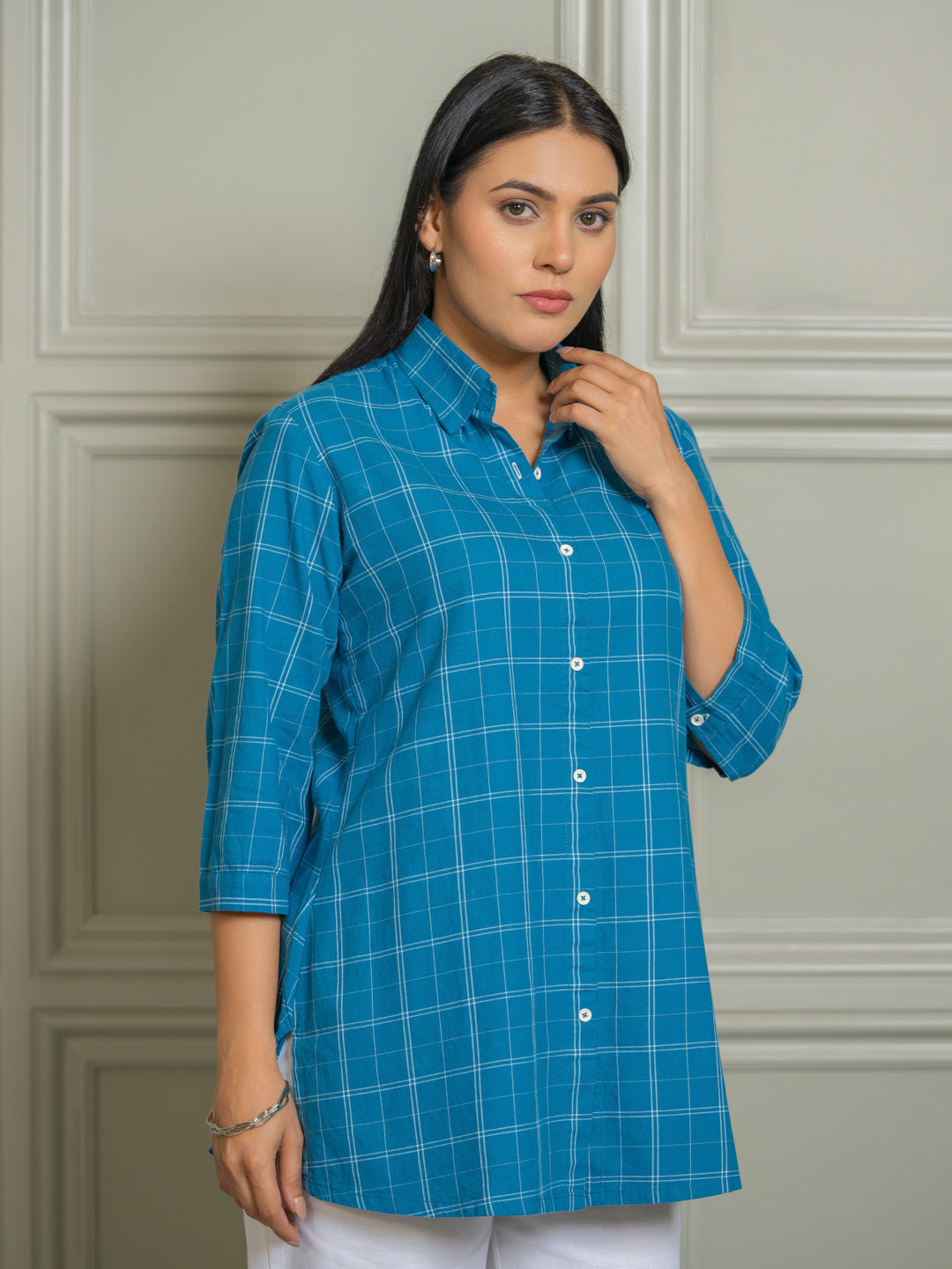 Product Carousel Image 10: Women’s Checked Shirts – Rust & Teal Embroidery