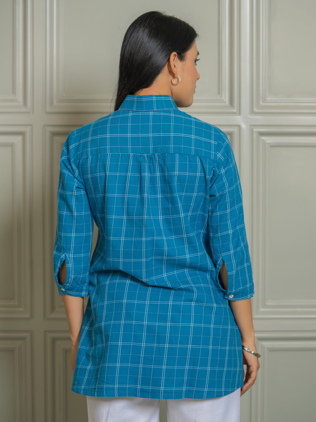 Product Carousel Image 11: Women’s Checked Shirts – Rust & Teal Embroidery