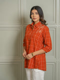 Product Carousel Image 2: Women’s Checked Shirts – Rust & Teal Embroidery
