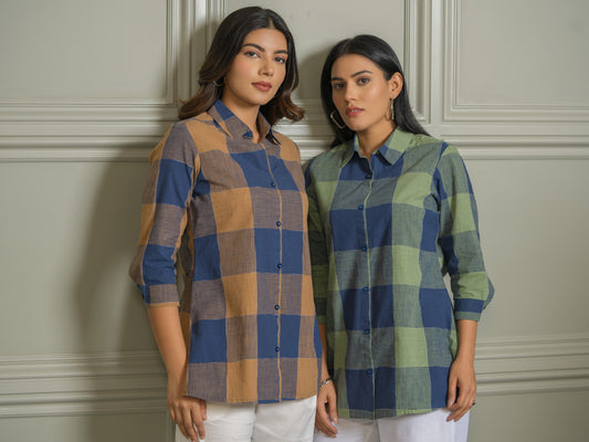 Women Oversized Cotton Check Shirts - Etiquette Apparel