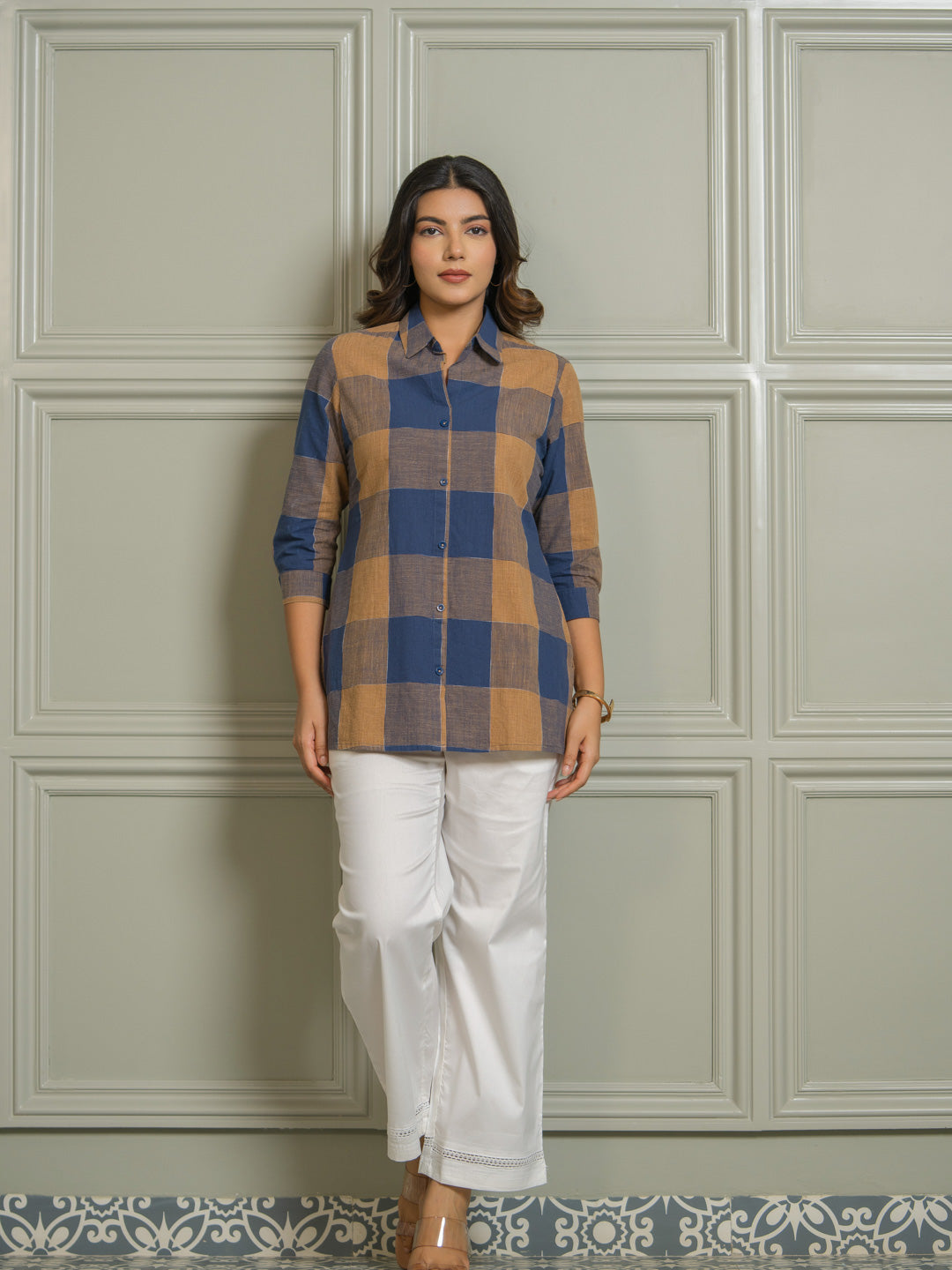 Product Carousel Image 2: Women’s Oversized Cotton Check Shirts