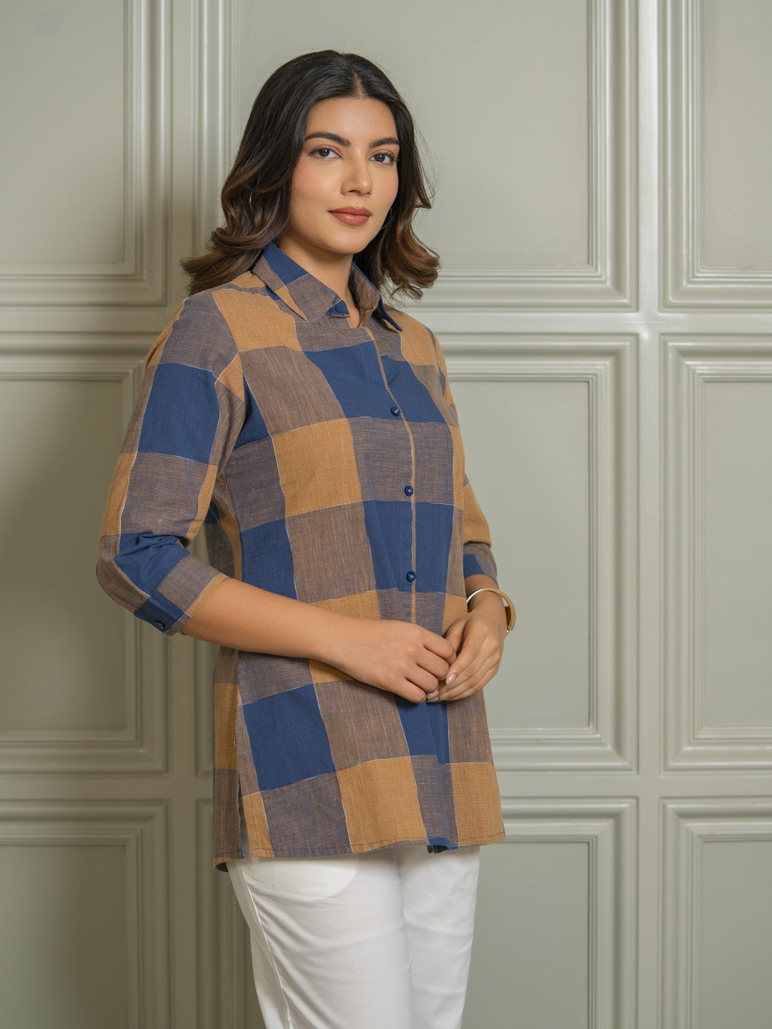 Women Oversized Cotton Check Shirts