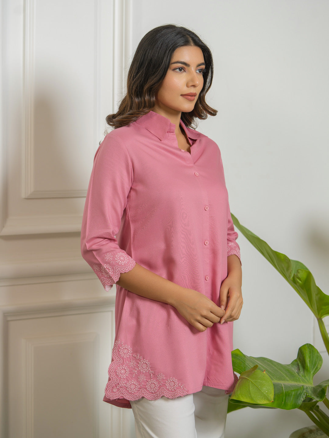 Pink Top with Cutwork Embroidery Details