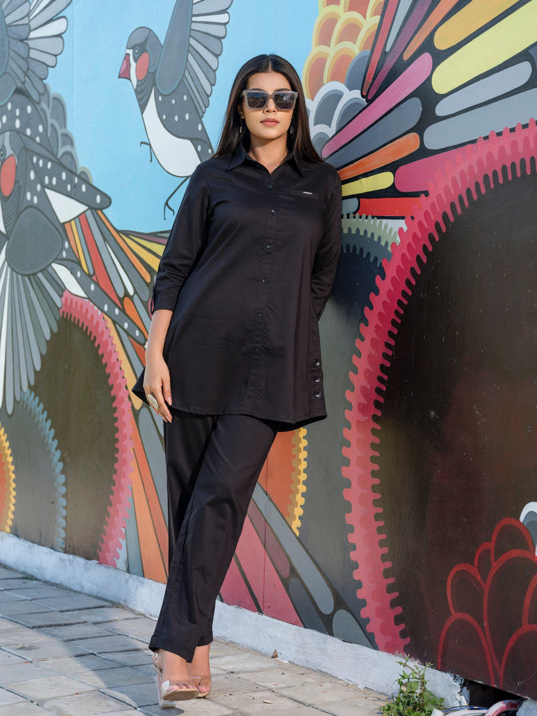 Coloured Denim shirt top with full loose pants - Etiquette Apparel