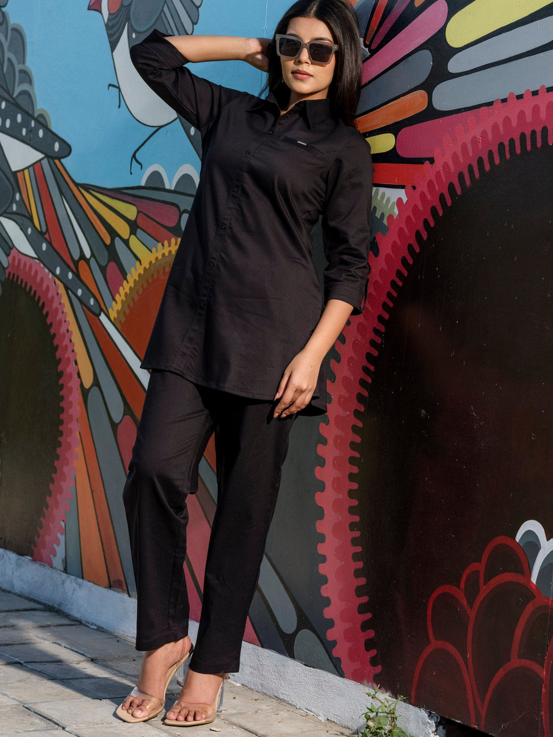 Coloured Denim shirt top with full loose pants - Etiquette Apparel
