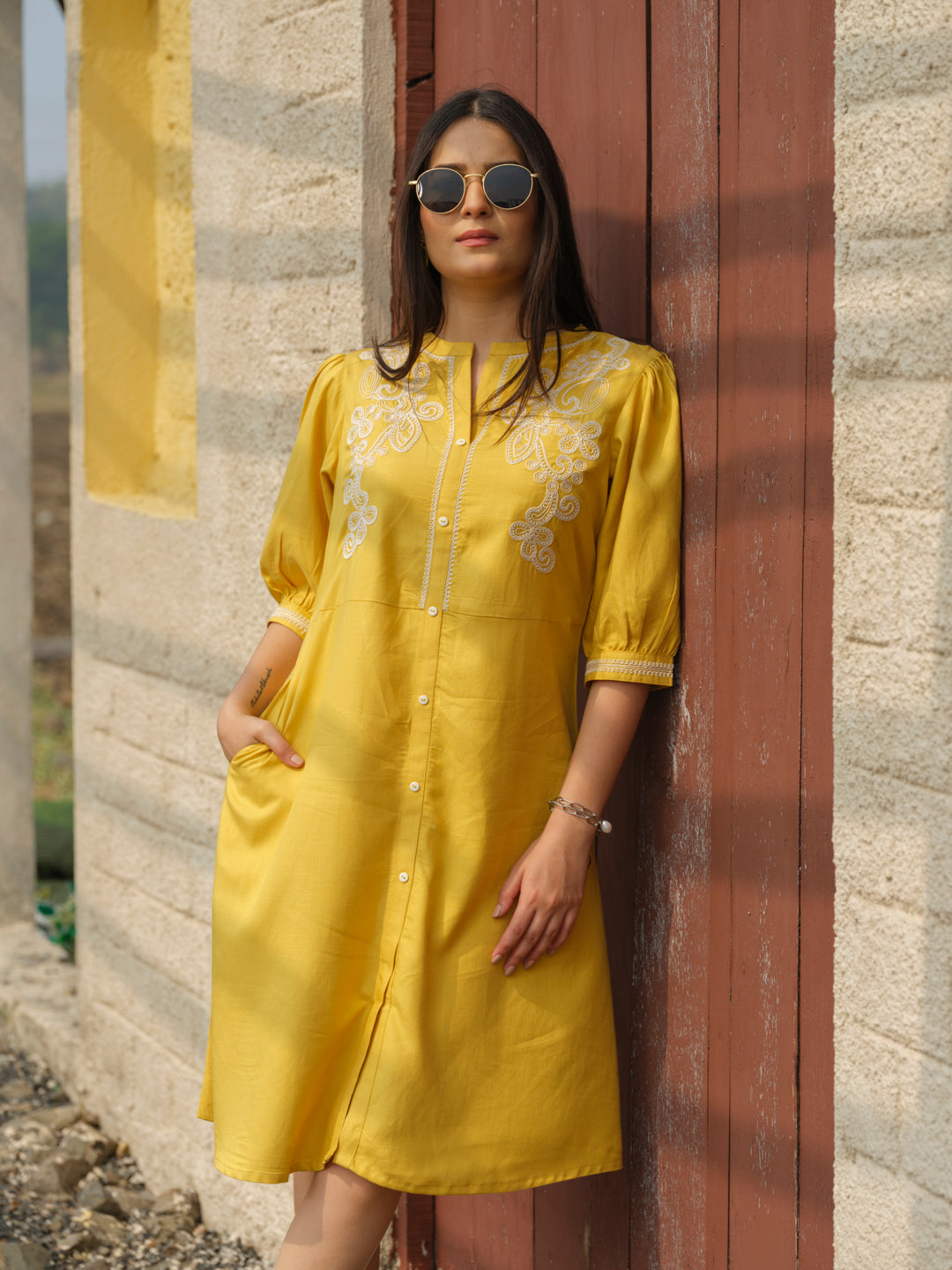 Sunny Dress with Dori Embroidery - Etiquette Apparel