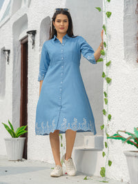Indigo Denim Cutwork Dress - Etiquette Apparel