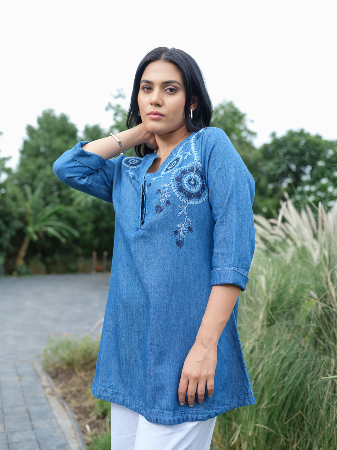 Product Carousel Image 3: Woven Whispers Denim Top