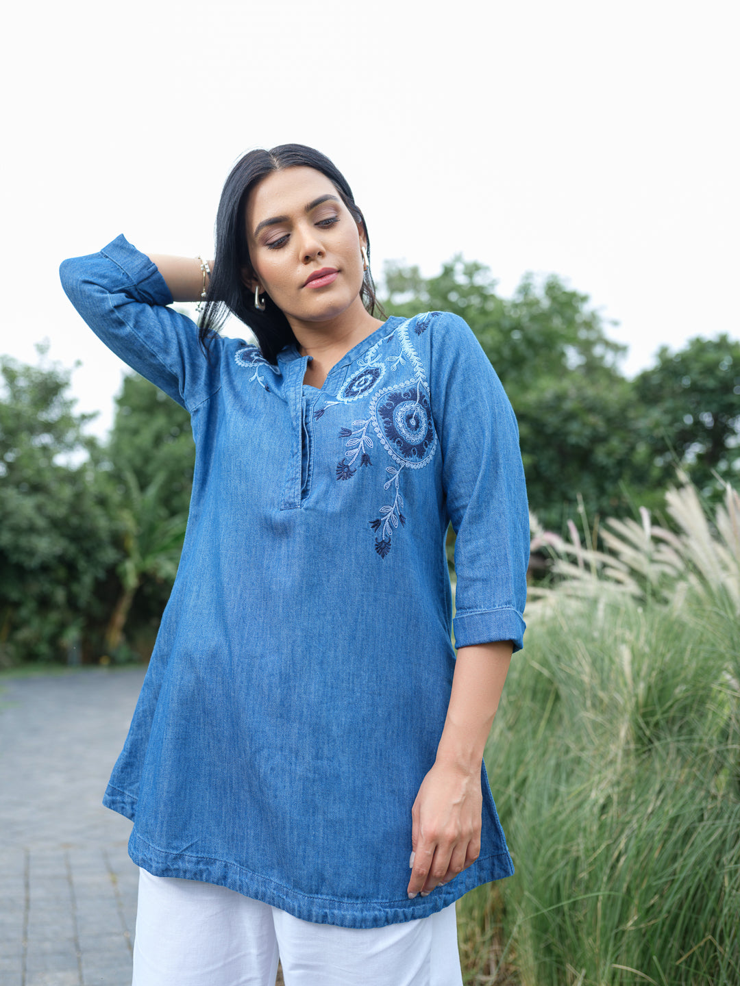 Product Carousel Image 4: Woven Whispers Denim Top