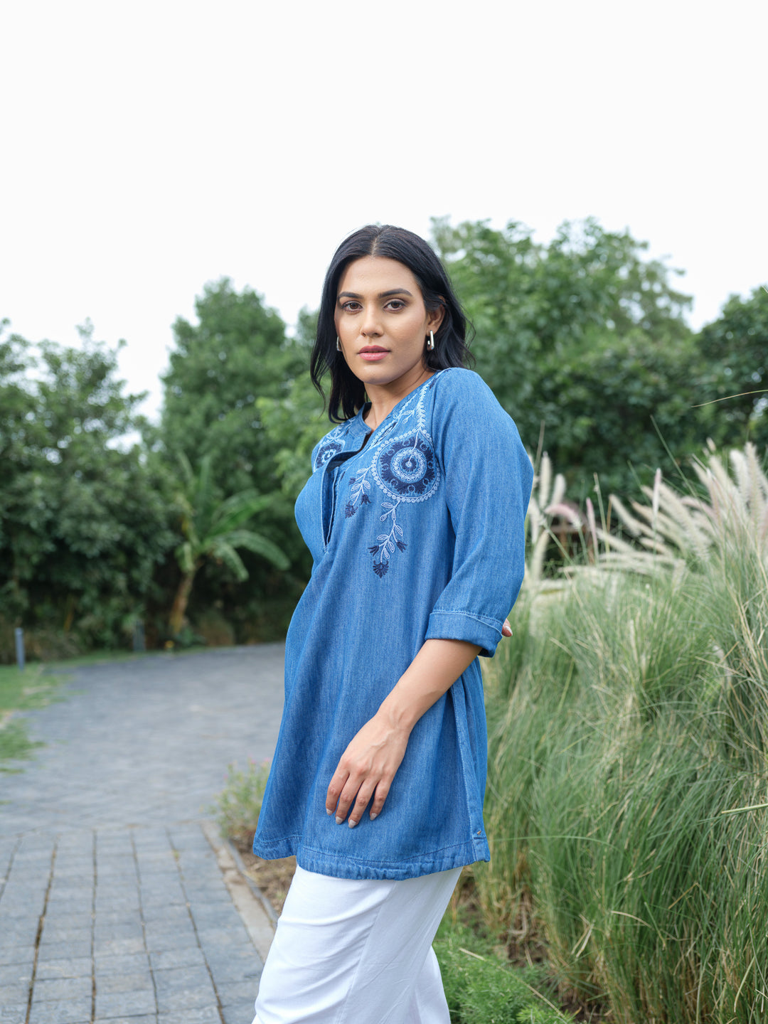 Product Carousel Image 6: Woven Whispers Denim Top