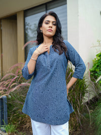 Blue Print Party Indigo Top - Etiquette Apparel