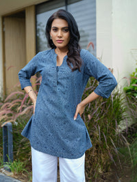 Blue Print Party Indigo Top - Etiquette Apparel