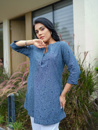 Blue Print Party Indigo Top - Etiquette Apparel