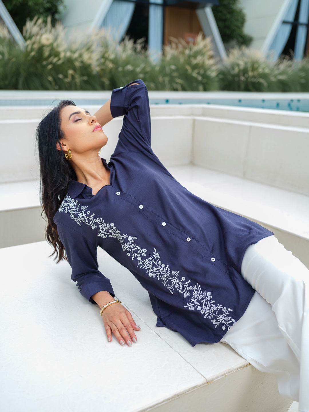 Product Carousel Image 11: Embroidered Ease Solid Coloured Top