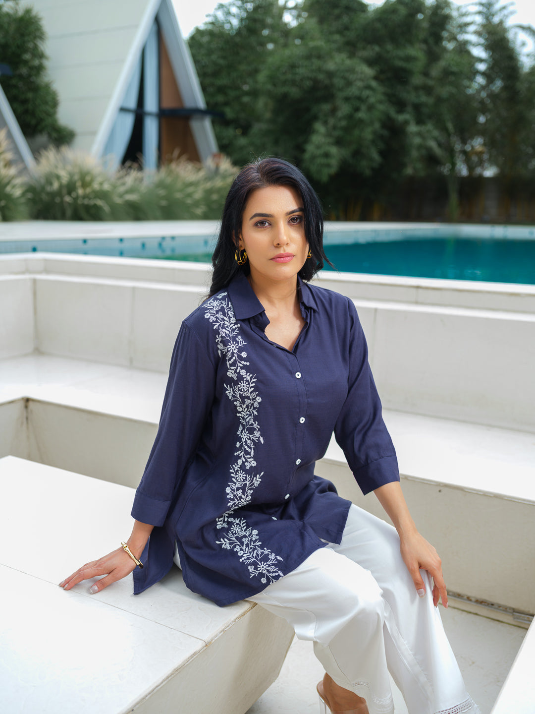 Product Carousel Image 12: Embroidered Ease Solid Coloured Top