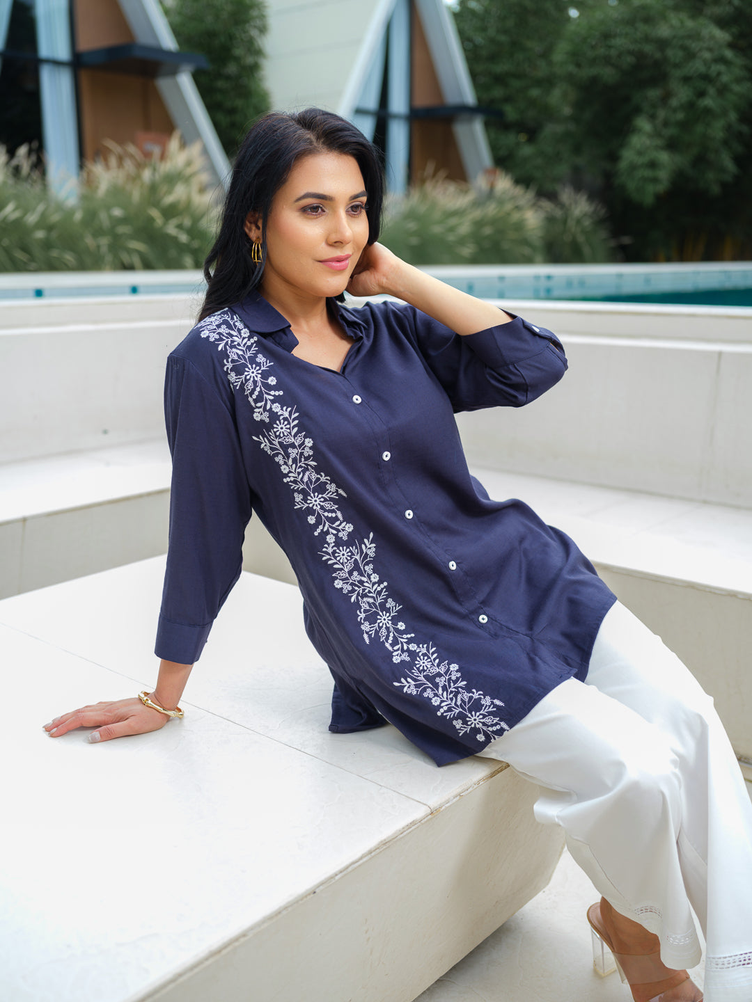 Product Carousel Image 13: Embroidered Ease Solid Coloured Top