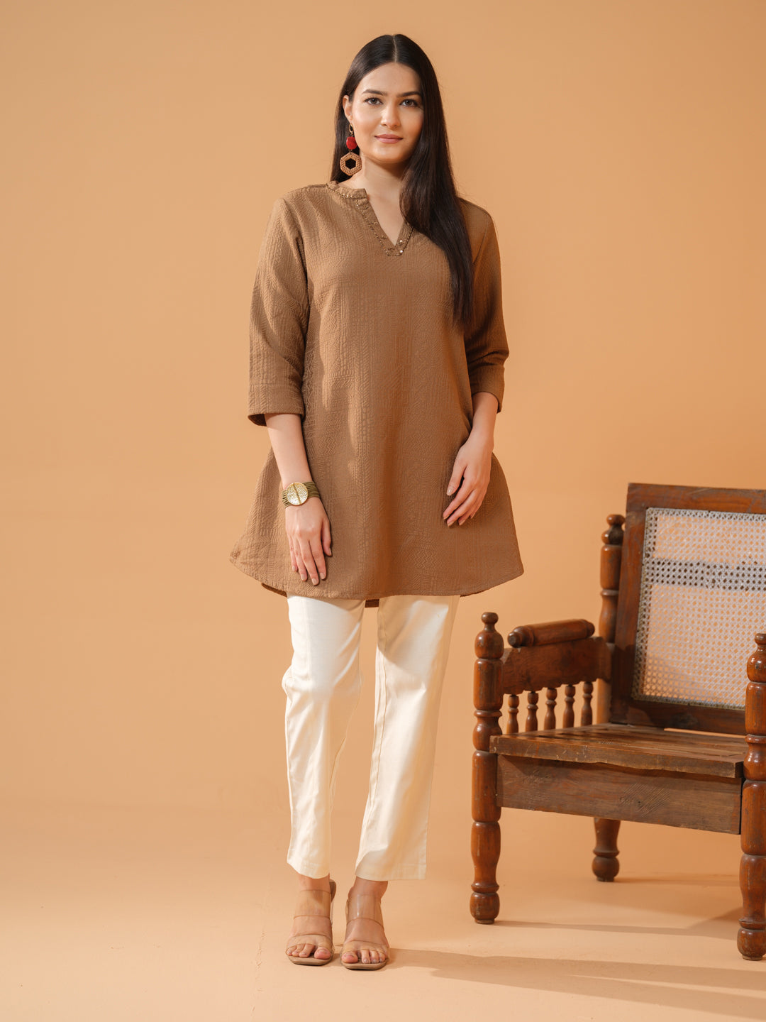 Self Textured Self Beadwork Top - Etiquette Apparel