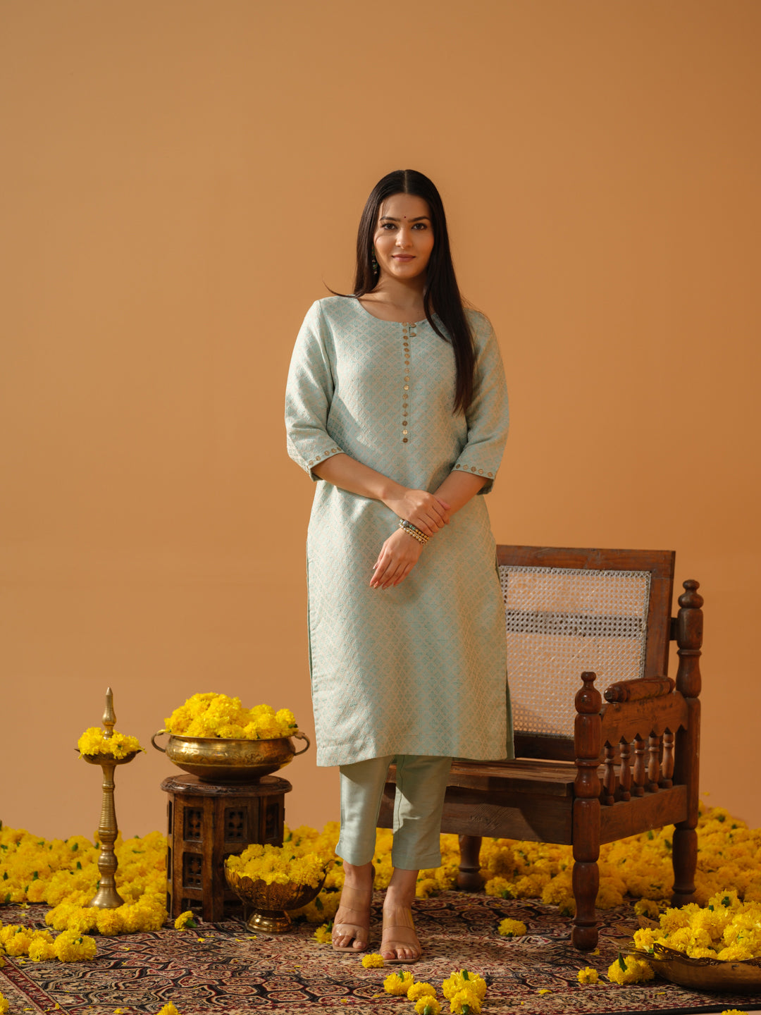 Jacquard Silk Pastel Colored Kurta Set