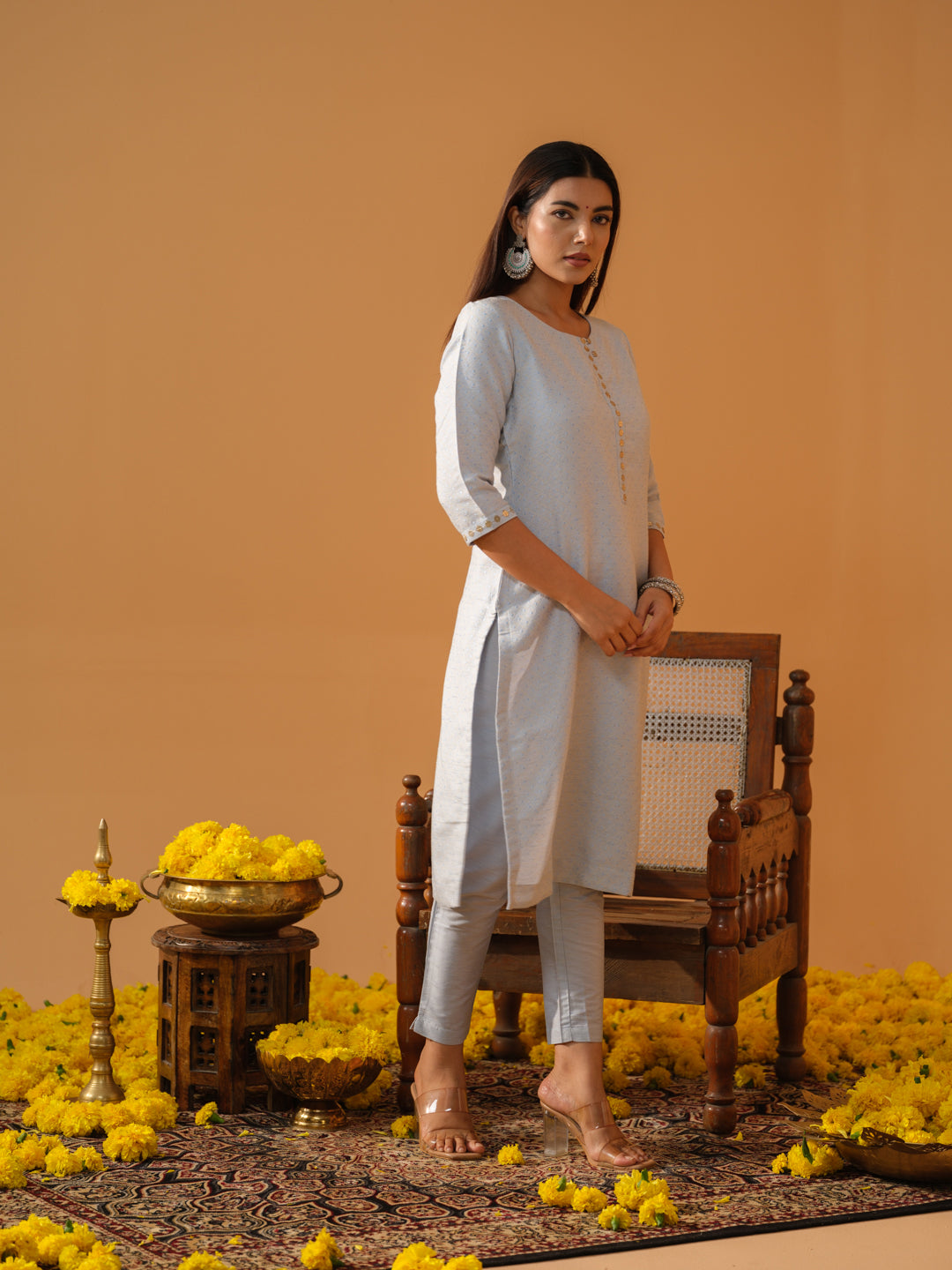 Jacquard Silk Pastel Kurta Set - Etiquette Apparel