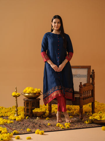 Teal Blue Maheshwari Kurta Set