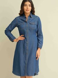 Tie Your Way Indigo Dress - Etiquette Apparel