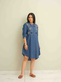 Indigo Floral Charm Dress - Etiquette Apparel