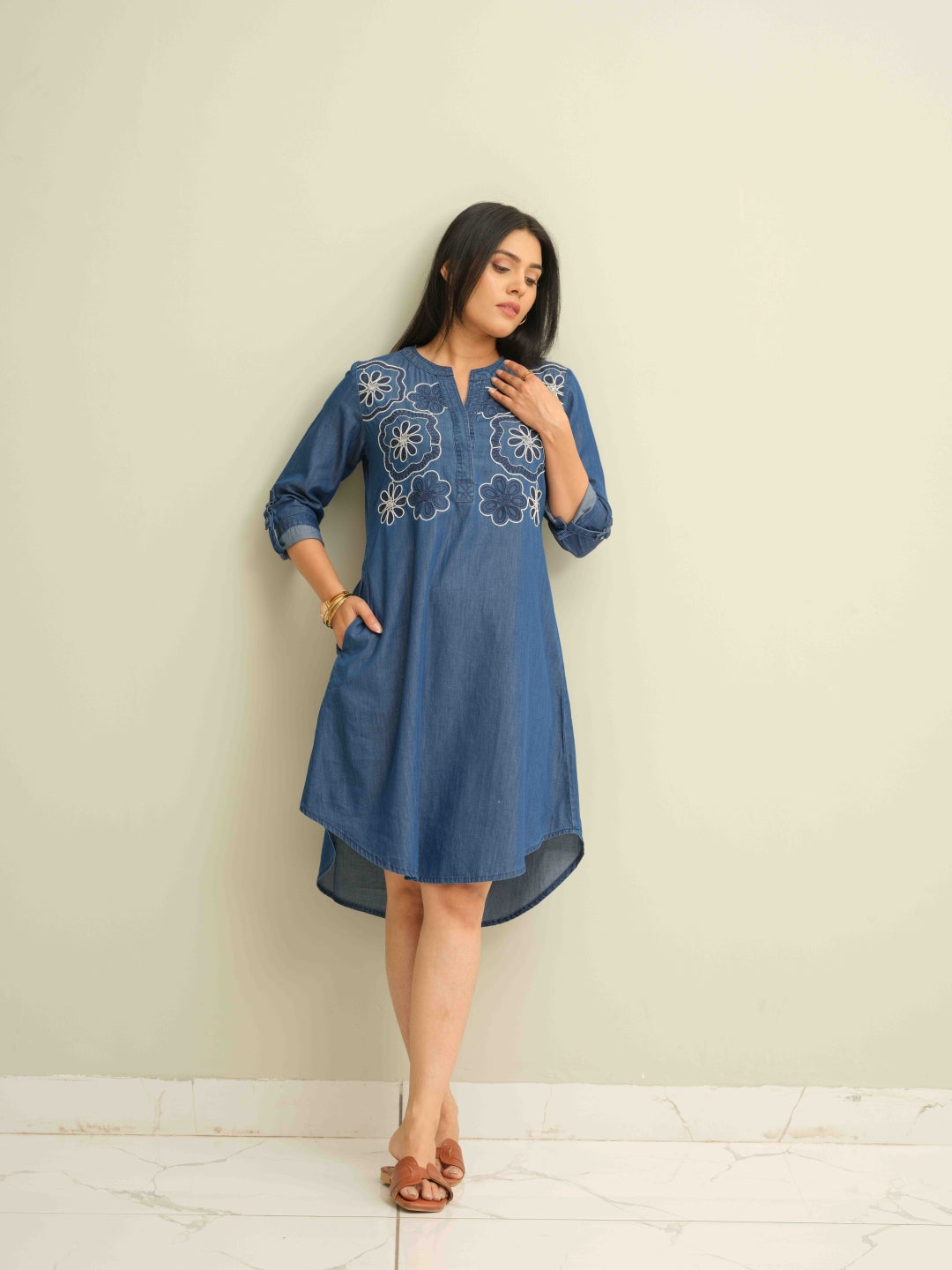 Indigo Floral Charm Dress - Etiquette Apparel