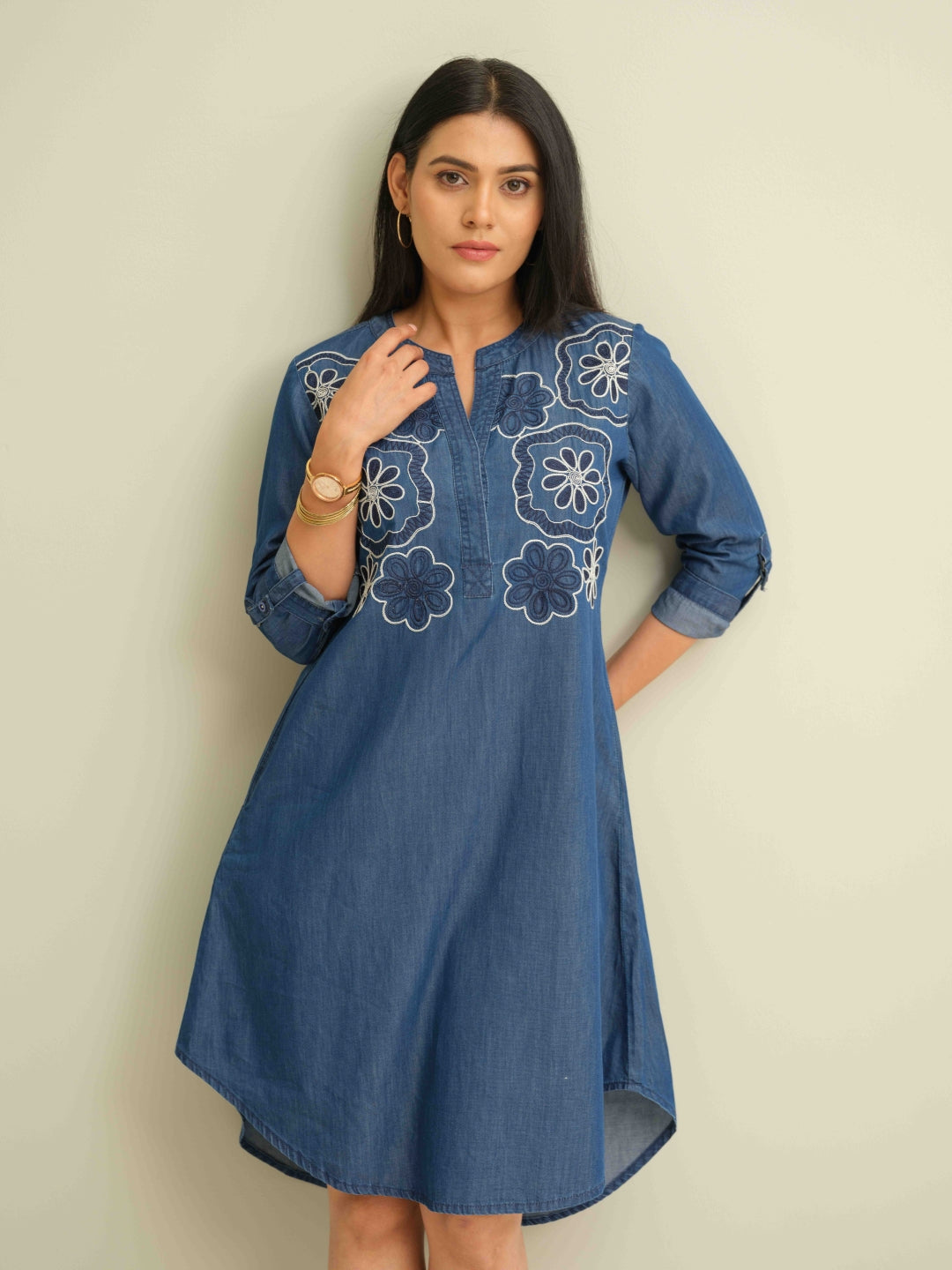 Indigo Floral Charm Dress - Etiquette Apparel