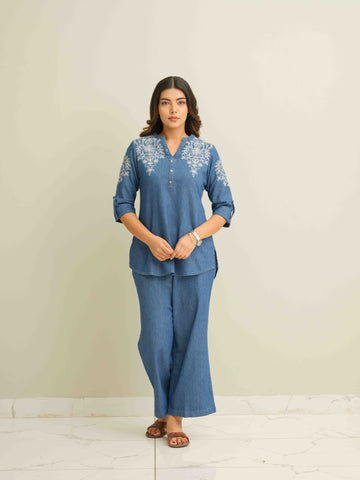 Fresh, Floral & Fabulous Indigo Co-ord Set - Etiquette Apparel 