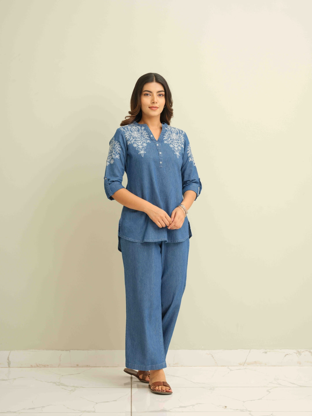 Fresh, Floral & Fabulous Indigo Co-ord Set - Etiquette Apparel 