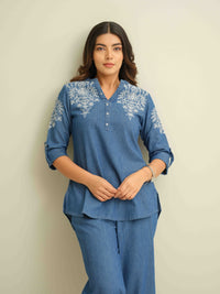 Fresh, Floral & Fabulous Indigo Co-ord Set - Etiquette Apparel 