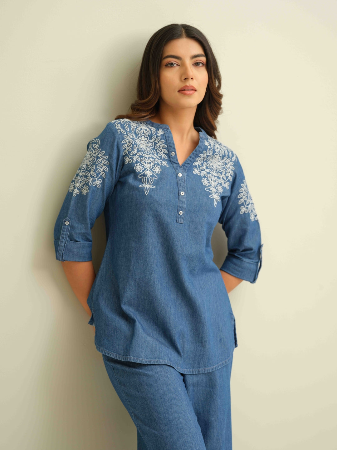 Fresh, Floral & Fabulous Indigo Co-ord Set - Etiquette Apparel 