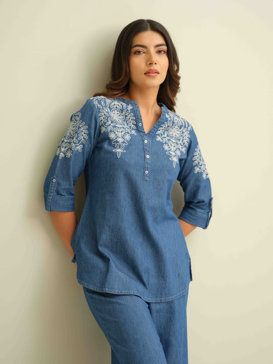 Fresh, Floral & Fabulous Indigo Co-ord Set - Etiquette Apparel