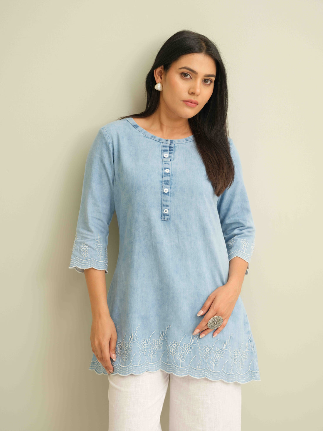Blue Haze Cutwork top - Etiquette Apparel 