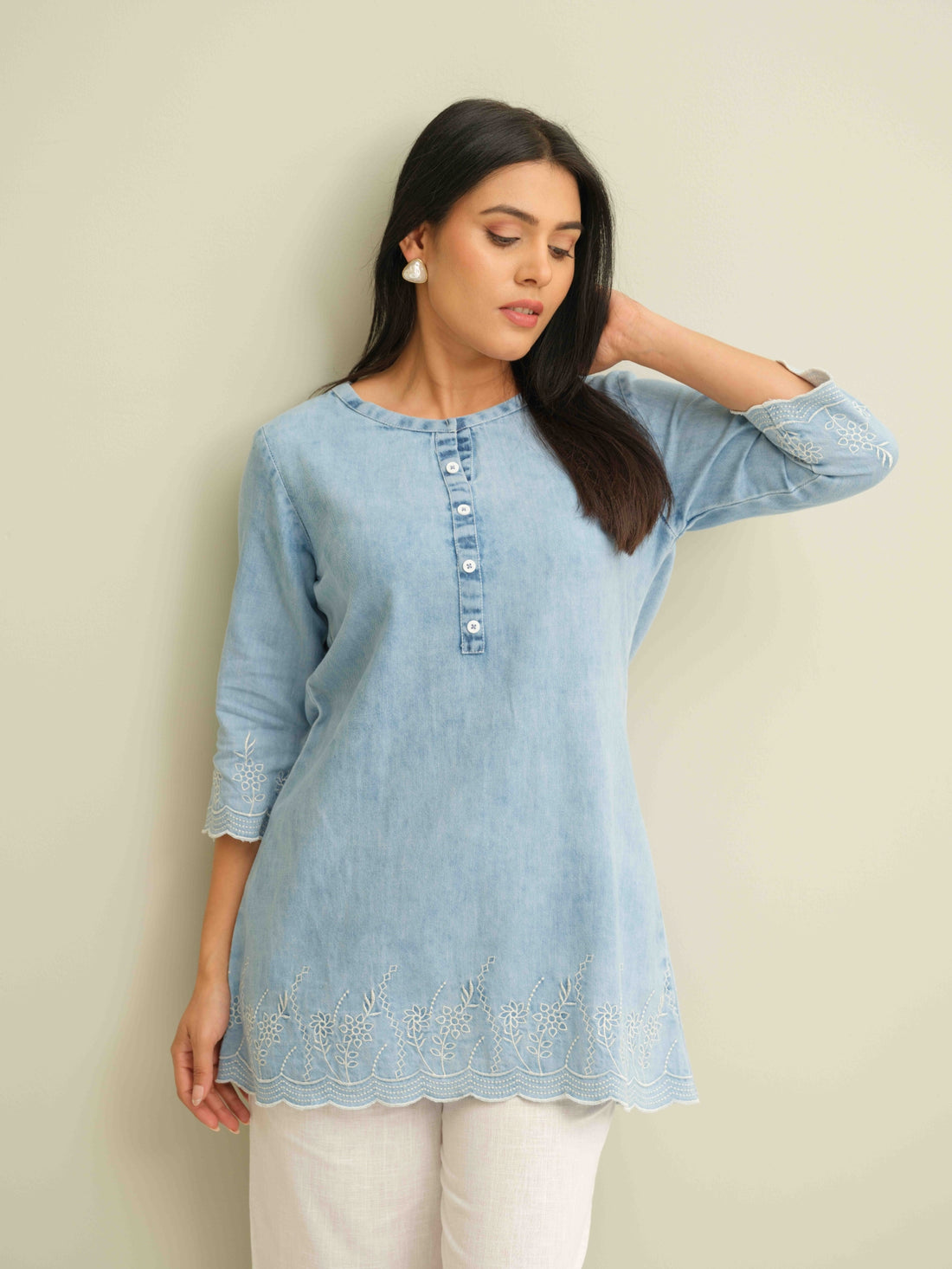 Blue Haze Cutwork top - Etiquette Apparel 