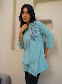 Cool Pastel Solid Coloured Top Light Blue - Etiquette Apparel